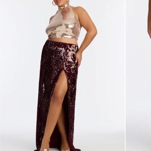 Fashion Nova Burgundy Plum Sequin Skirt